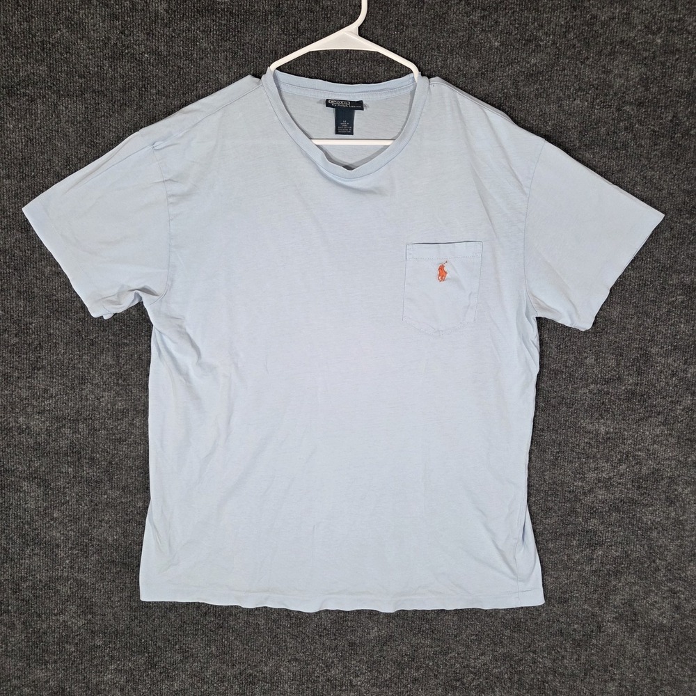 Polo Ralph Lauren Pocket T Shirt Mens Medium Light Blue Orange Pony Logo Cotton